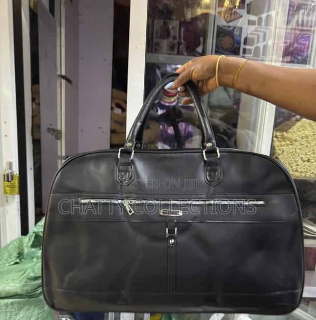 Black Pu Leather Travel Unisex Travel Bag Gym Bag