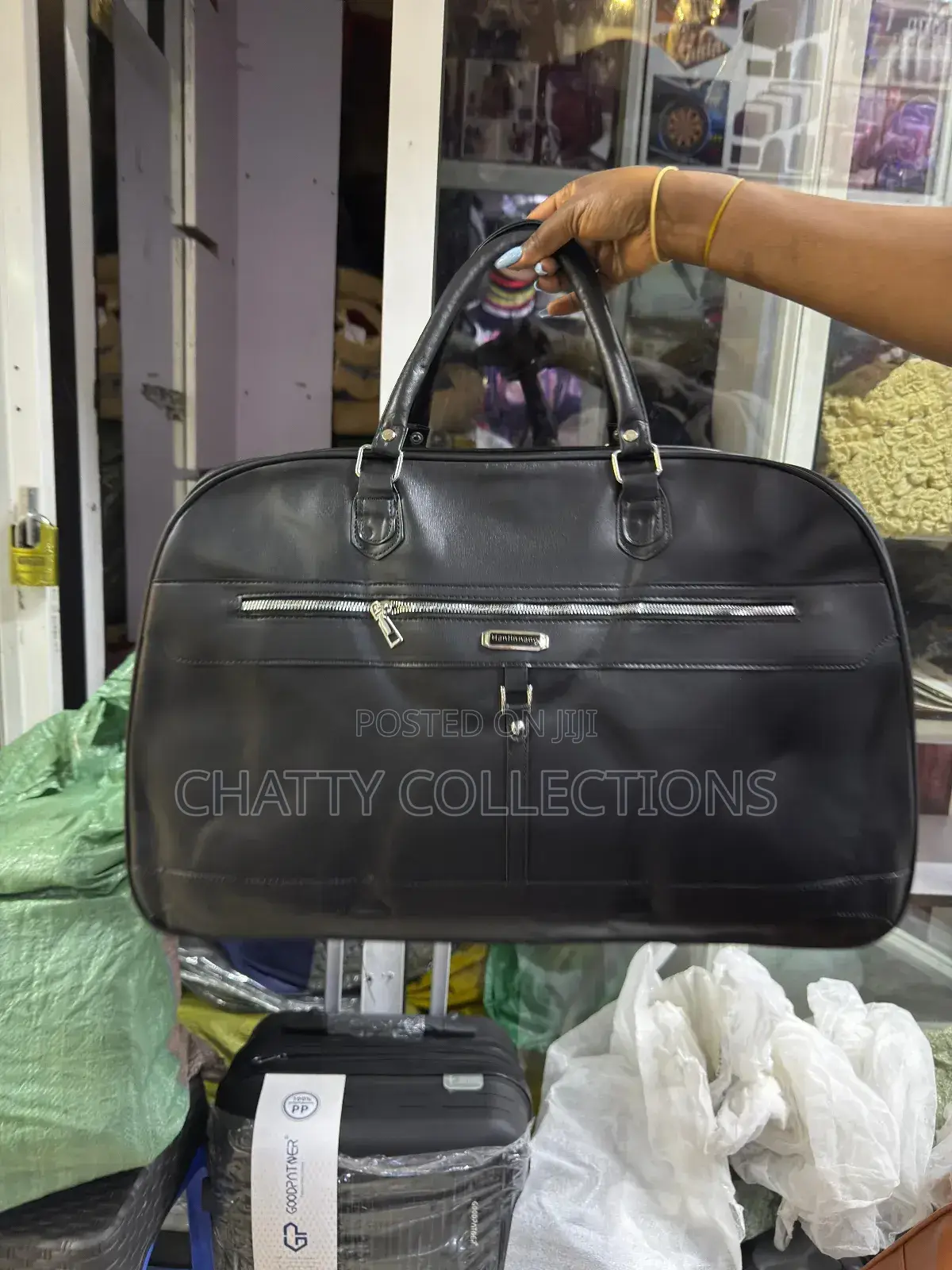 Black Pu Leather Travel Unisex Travel Bag Gym Bag