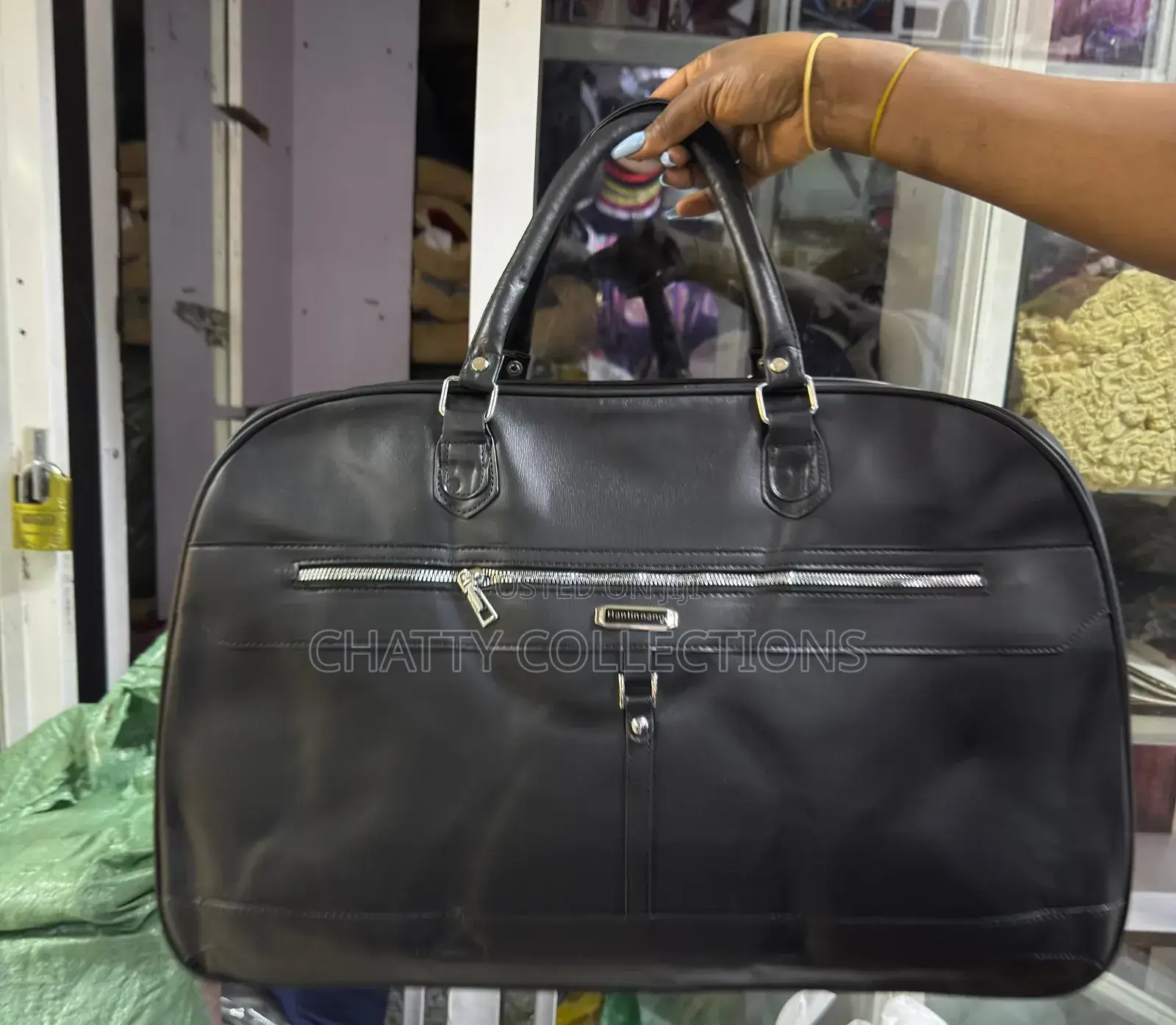 Black Pu Leather Travel Unisex Travel Bag Gym Bag