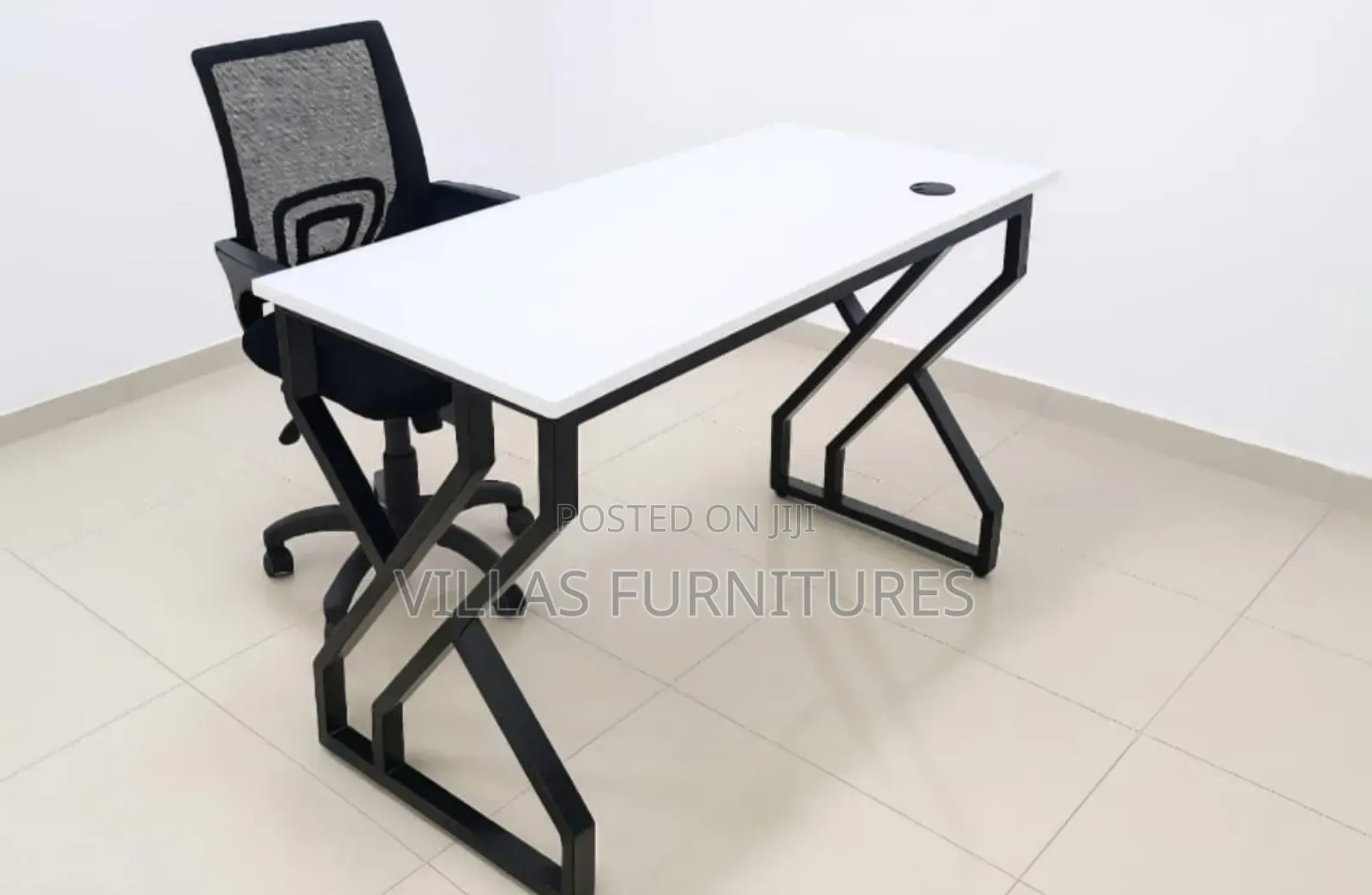 Mesh Chair and Metallic Base Stand Desk