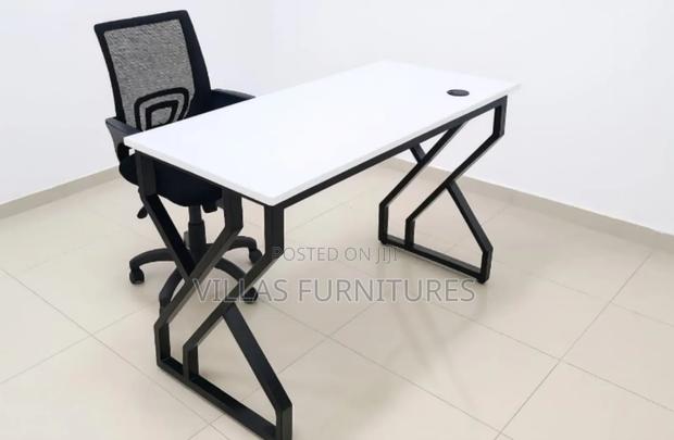 Mesh Chair and Metallic Base Stand Desk