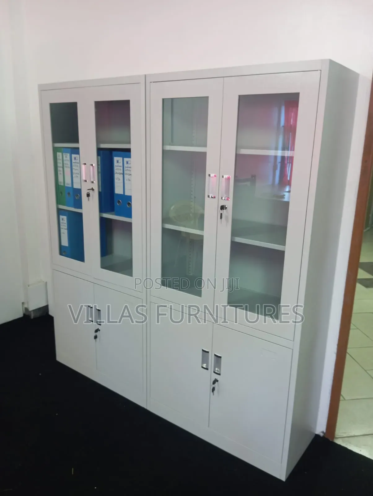 Office Half Glass Cabinet With Clear Display Top and 4 Doors