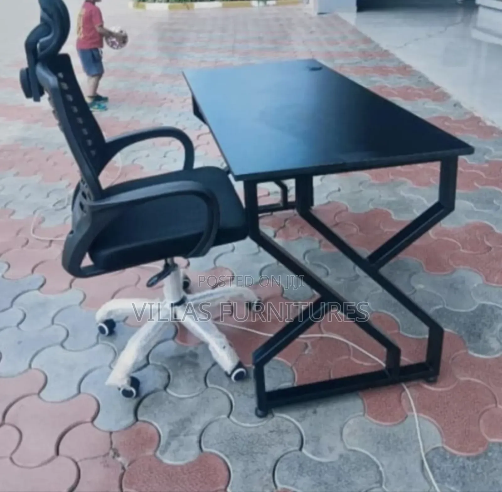 Metallic Modern Study/Office Desk Plus Office Headrest Chair