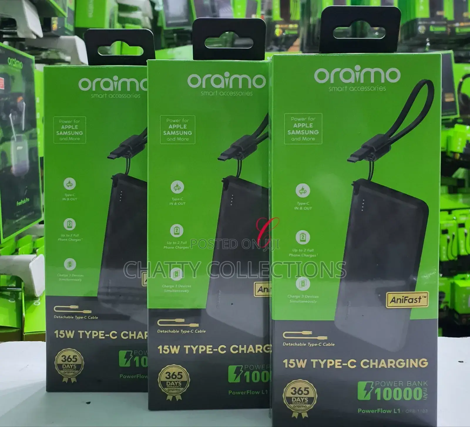 Oraimo Power Flow 15w 10000mah Power Bank With Detachable Type C Cable