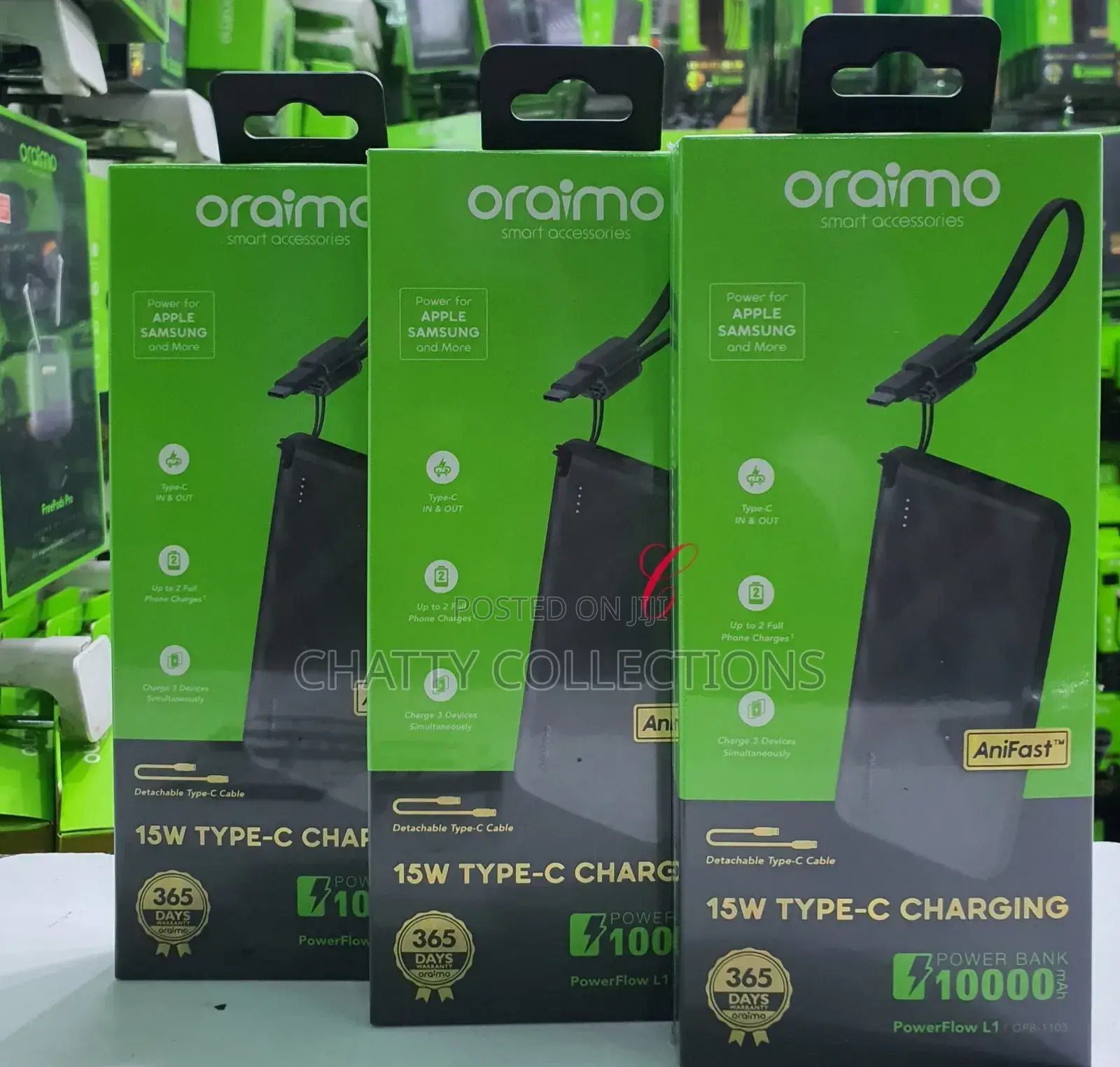 Oraimo Power Flow 15w 10000mah Power Bank With Detachable Type C Cable