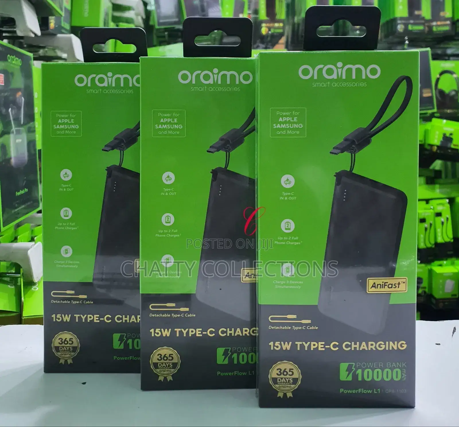 Oraimo Power Flow 15w 10000mah Power Bank With Detachable Type C Cable