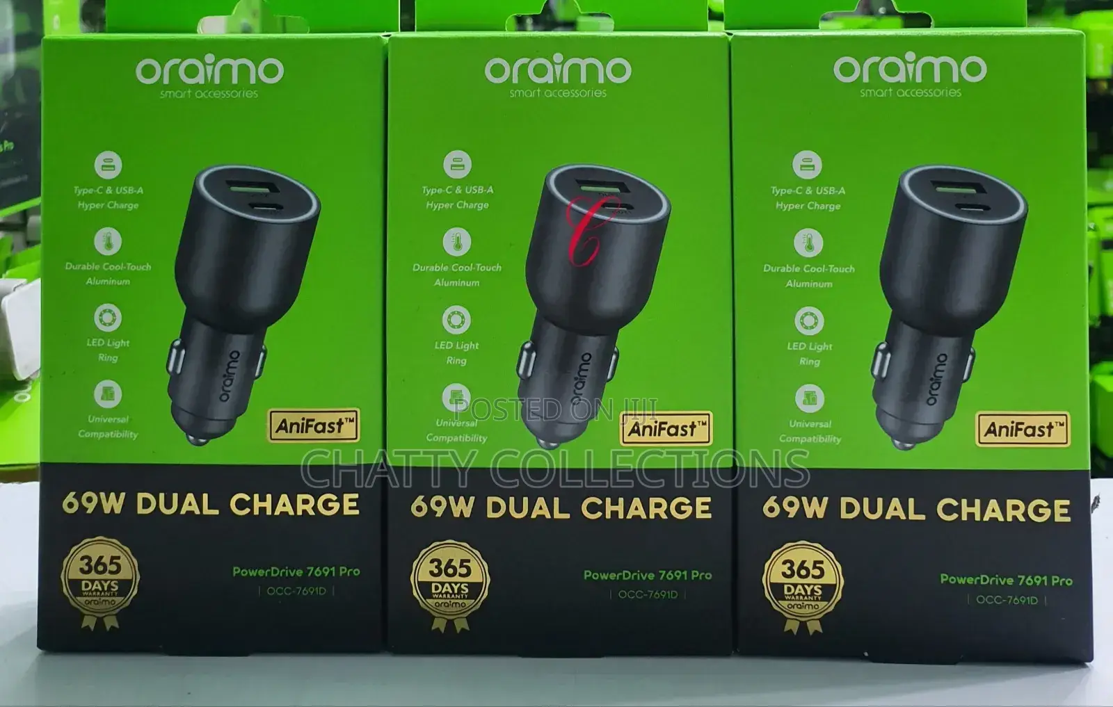 Oraimo Power Drive Pro Occ-769w Dual Car Charger With Led Light Ring
