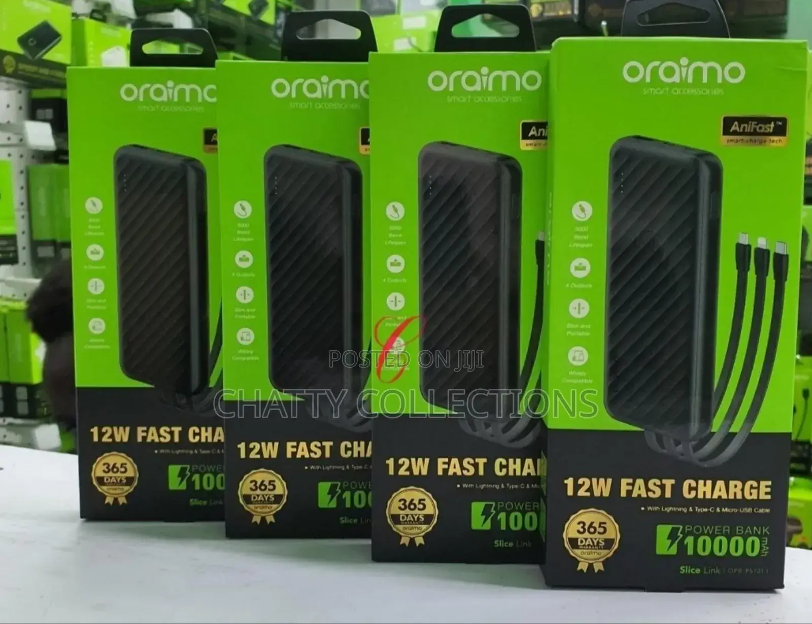 Oraimo Slice 10,000mah Power Bank With Built in Cables