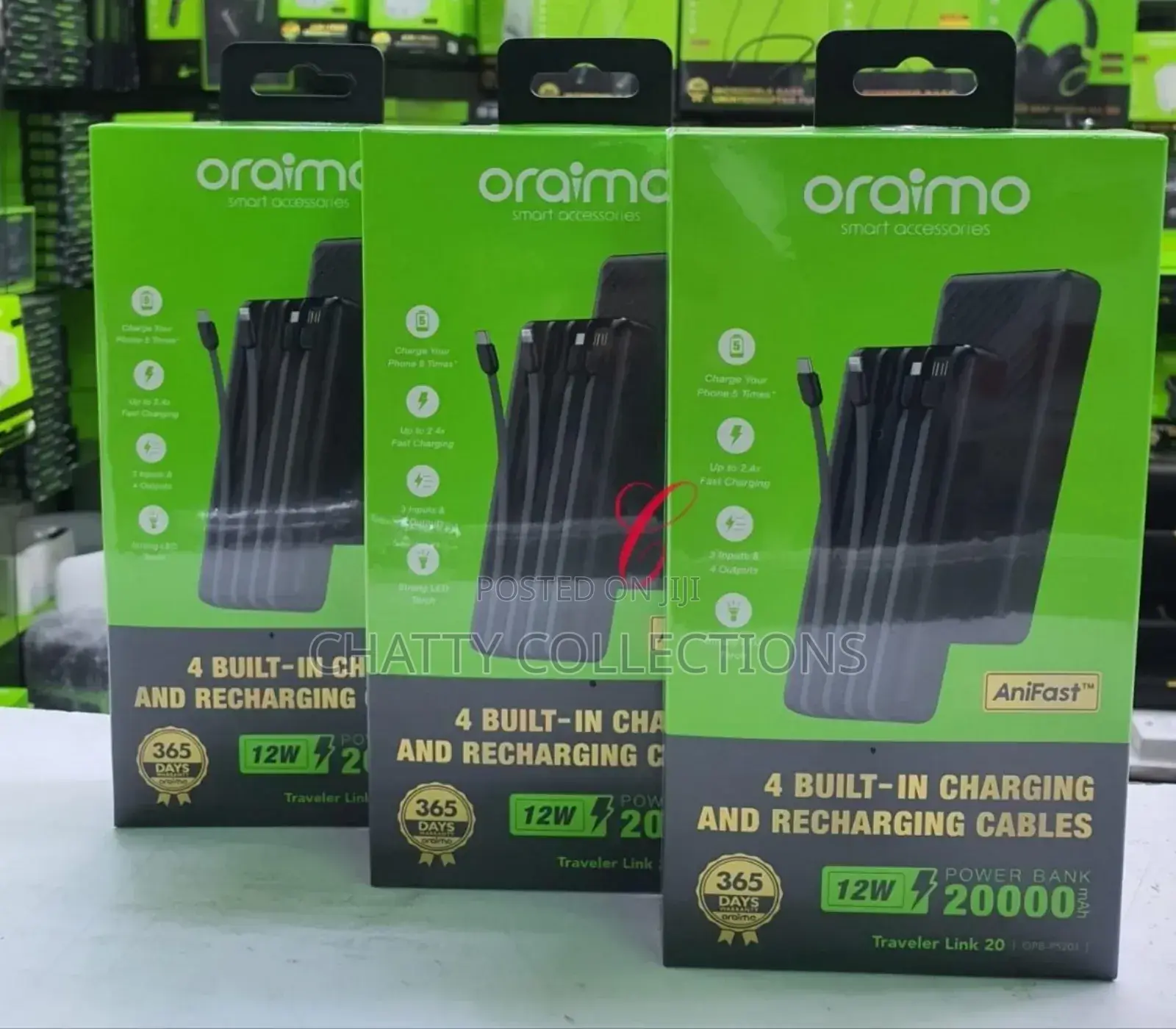 Oraimo 20,000mah Power Bank With 4 Built in Charging Cables