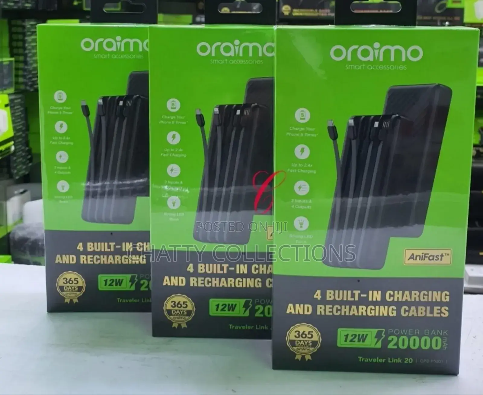 Oraimo 20,000mah Power Bank With 4 Built in Charging Cables