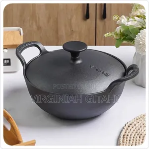 Pre-Seasoned Pure Cast Iron Flat Bottom Wok With Cast Iron Lid