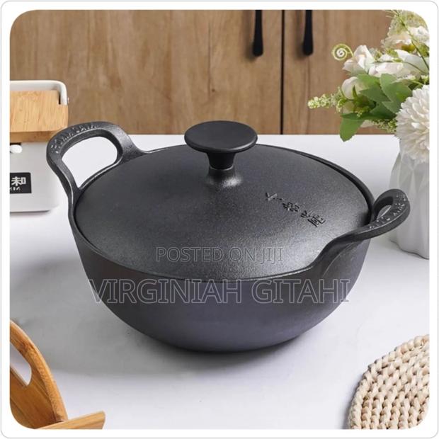 Pre-Seasoned Pure Cast Iron Flat Bottom Wok With Cast Iron Lid