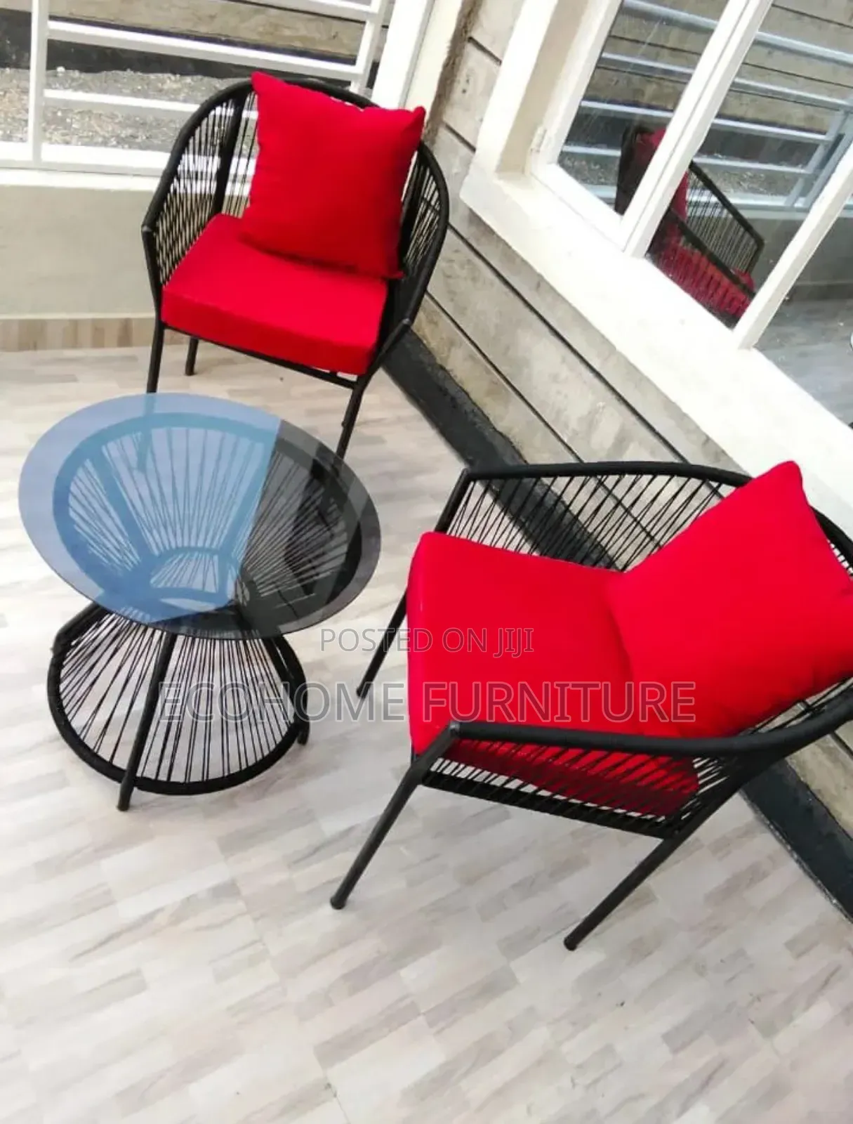 Balcony Set 2 Chair With Cushions and Grass Table