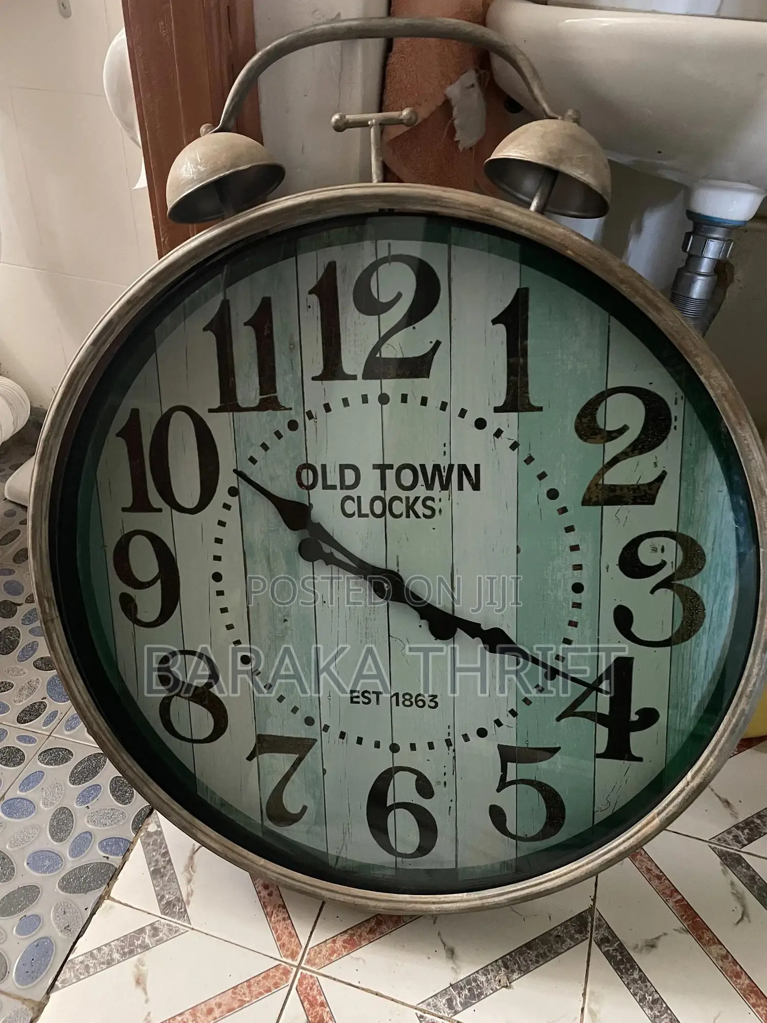 Old Town Clock Metal Wall Clock With Teal Finish Est 1863