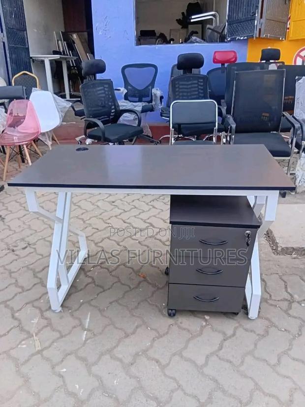 Modern Metallic Study Table and Pedestal Movable Drawers