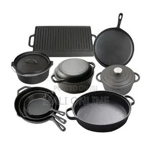 Pre Seasoned Cast Iron Cookware Set 10pcs Non Stick Pots Pans Skillets