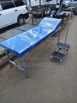 Examination Blue Bed With Drip Stand and Stepping Stool