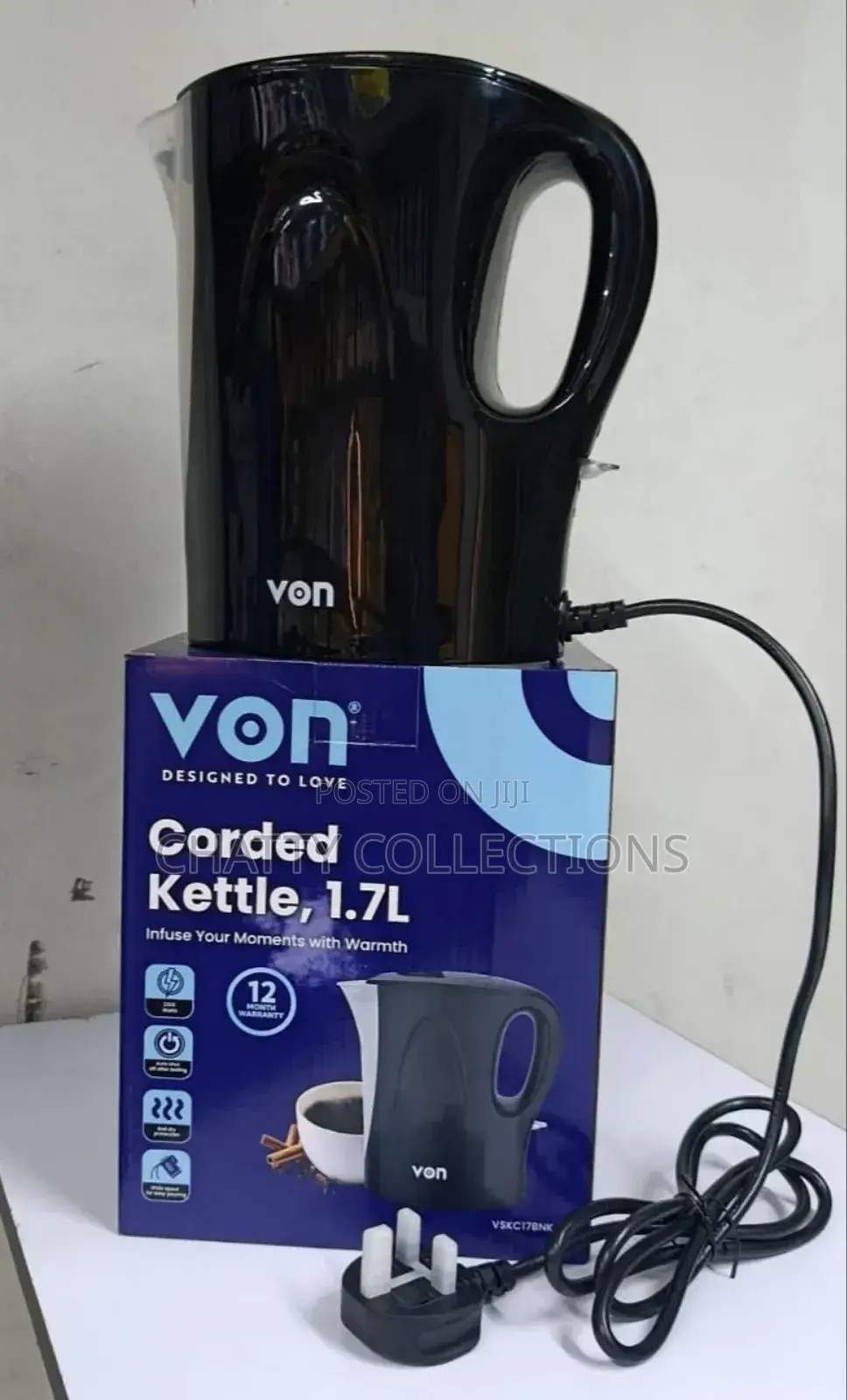 Black Von 1.7 Litres Upright Corded Kettle