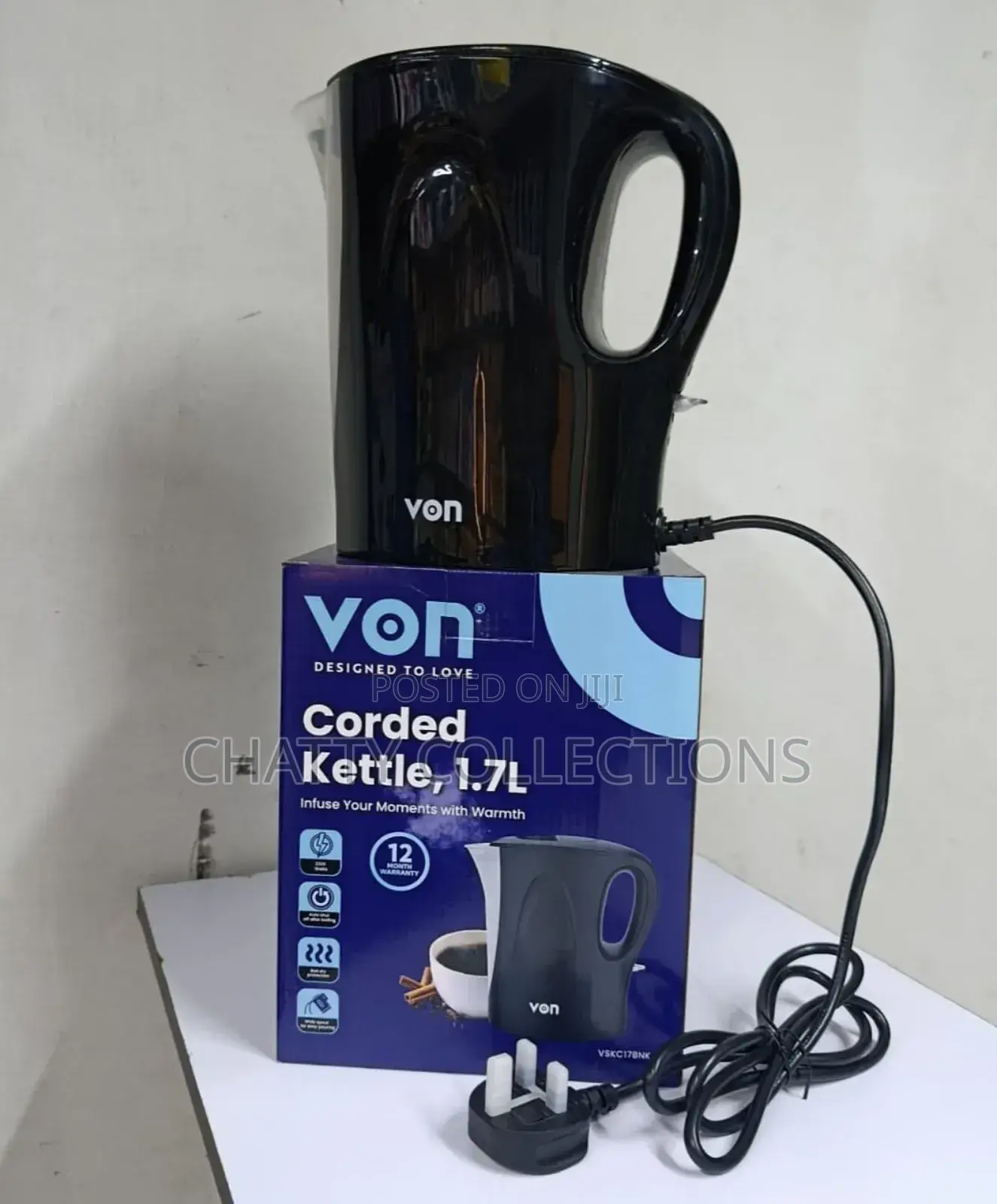 Black Von 1.7 Litres Upright Corded Kettle
