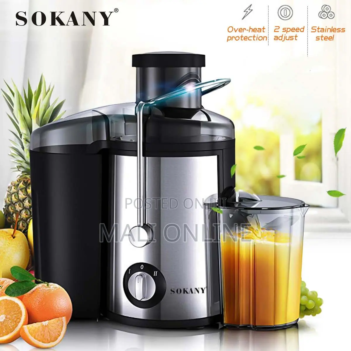 Sokany Juice Extractor 800w Juicer 80mm Wide Feed Chute 2 Speed