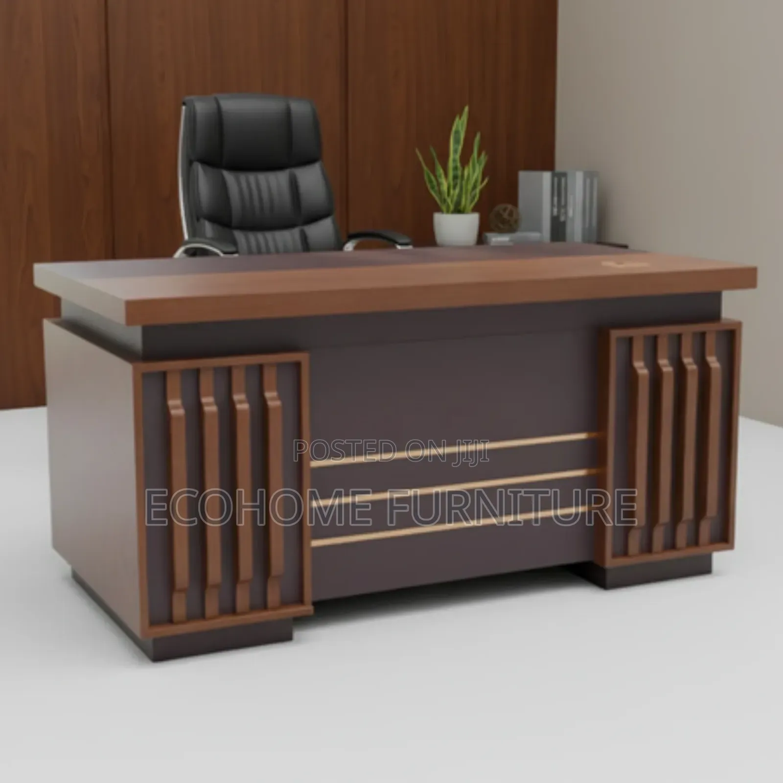 Executive Desk 140cm Brown Wood With Drawers for Offic