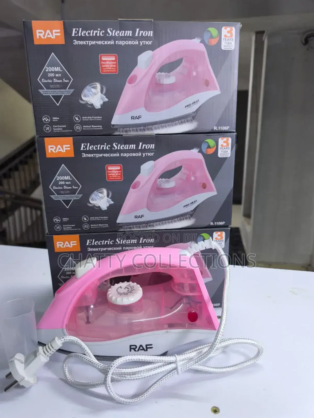Pink and White Raf Steam Iron Box