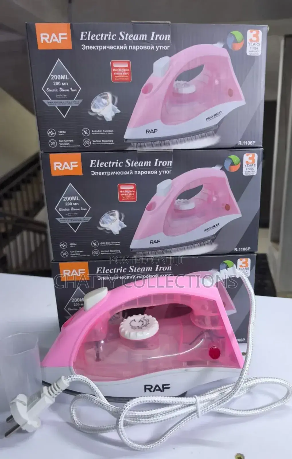 Pink and White Raf Steam Iron Box