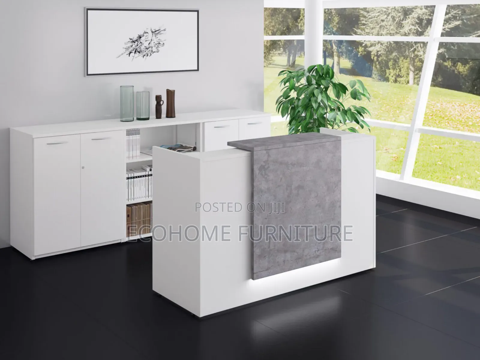 120cm White Reception Desk
