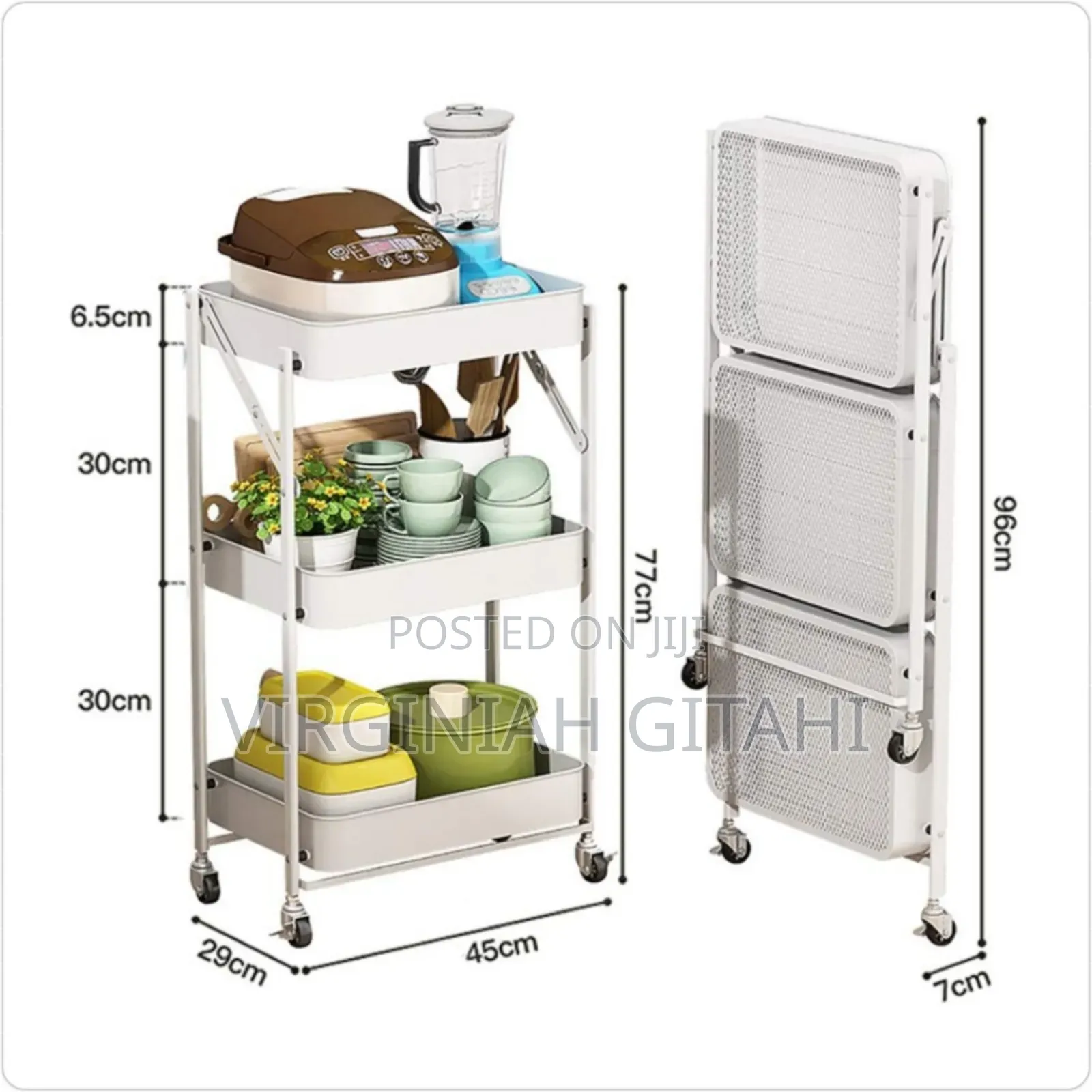 *New Arrival* *Foldable 3 Layer Metallic Mesh Trays Trolley Rack