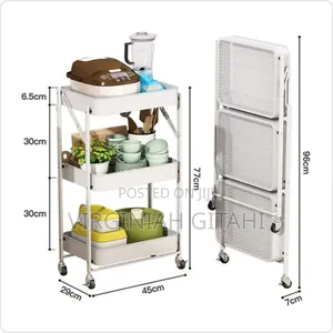 *New Arrival* *Foldable 3 Layer Metallic Mesh Trays Trolley Rack