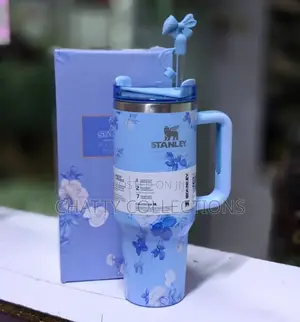 Blue 1.2 LTRS Flowered Insulated Stanley Mug With Straw Top