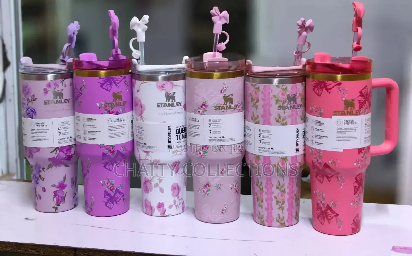 1.2 LTRS Flowered Insulated Original Stanley Mug With Straw Top