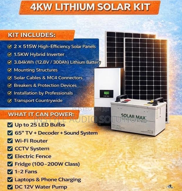 4kw Solar Kit - 300ah Lithium Battery (2)515w Solar Free Installation
