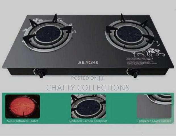 Black 2 Burner Ailyons Infrared Glass Table Top Burner