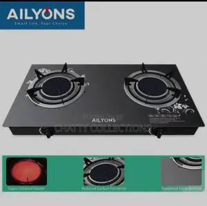 Black 2 Burner Ailyons Infrared Glass Table Top Burner