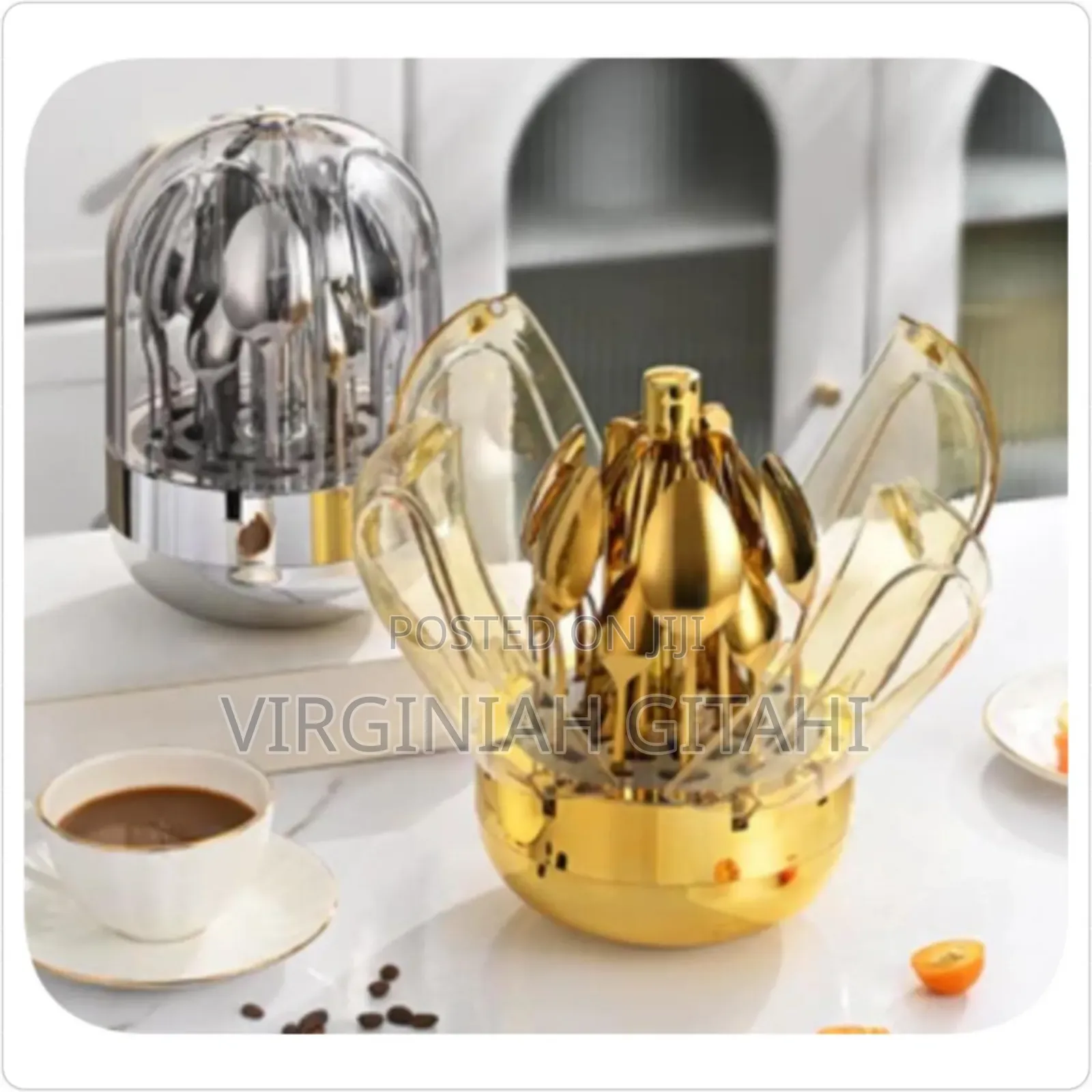 Rotating Luxury Crystal Dome Shape Cover 24pc Cutlery