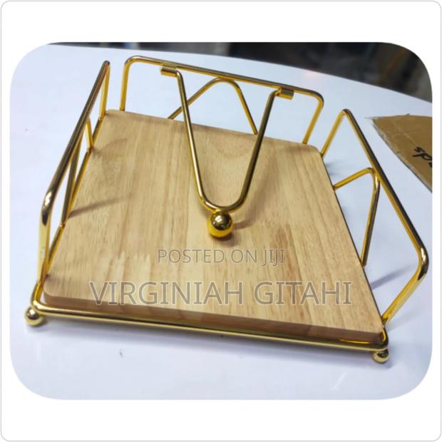 *Napkin/Saviette Holder With Wooden Base