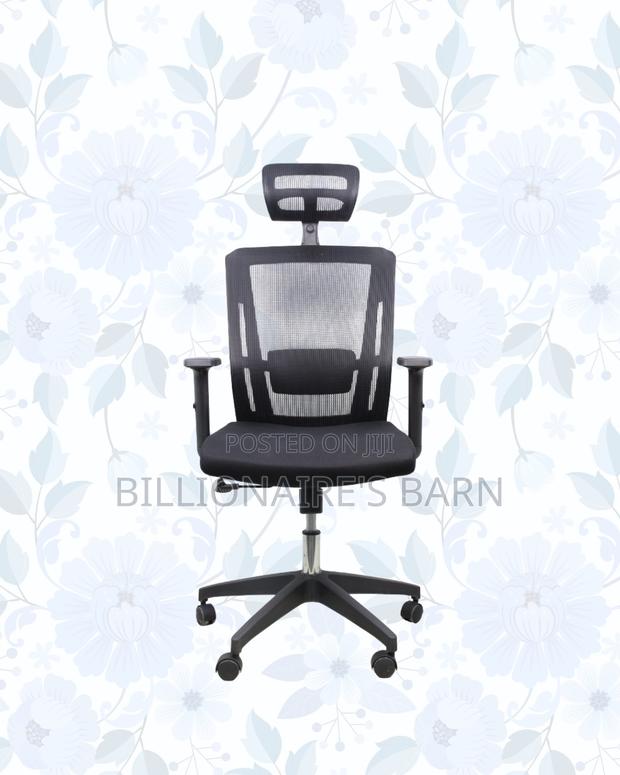 Black Mesh Office Chair Ergonomic Headrest Nylon Base Support Solution - thumbnail 3