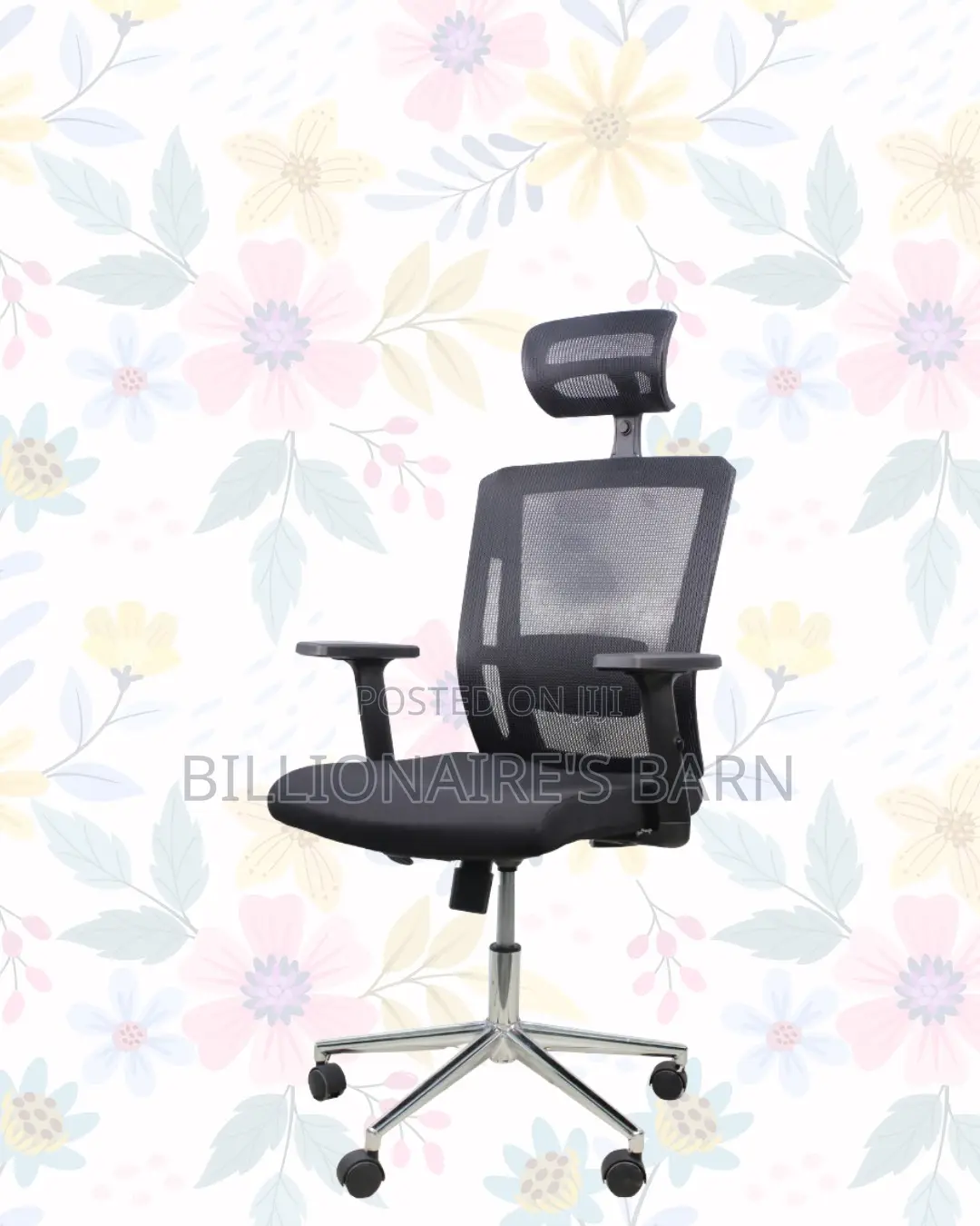 Black Mesh Office Chair Ergonomic Headrest With Chrome Base Solution