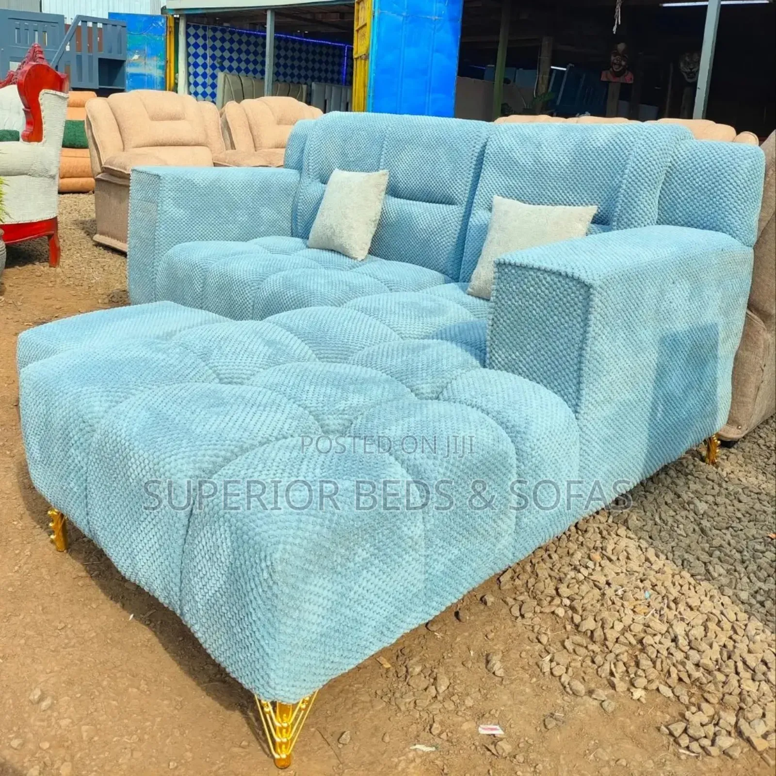 Blue Fabric L-Shaped Sofa( 5 Seater)