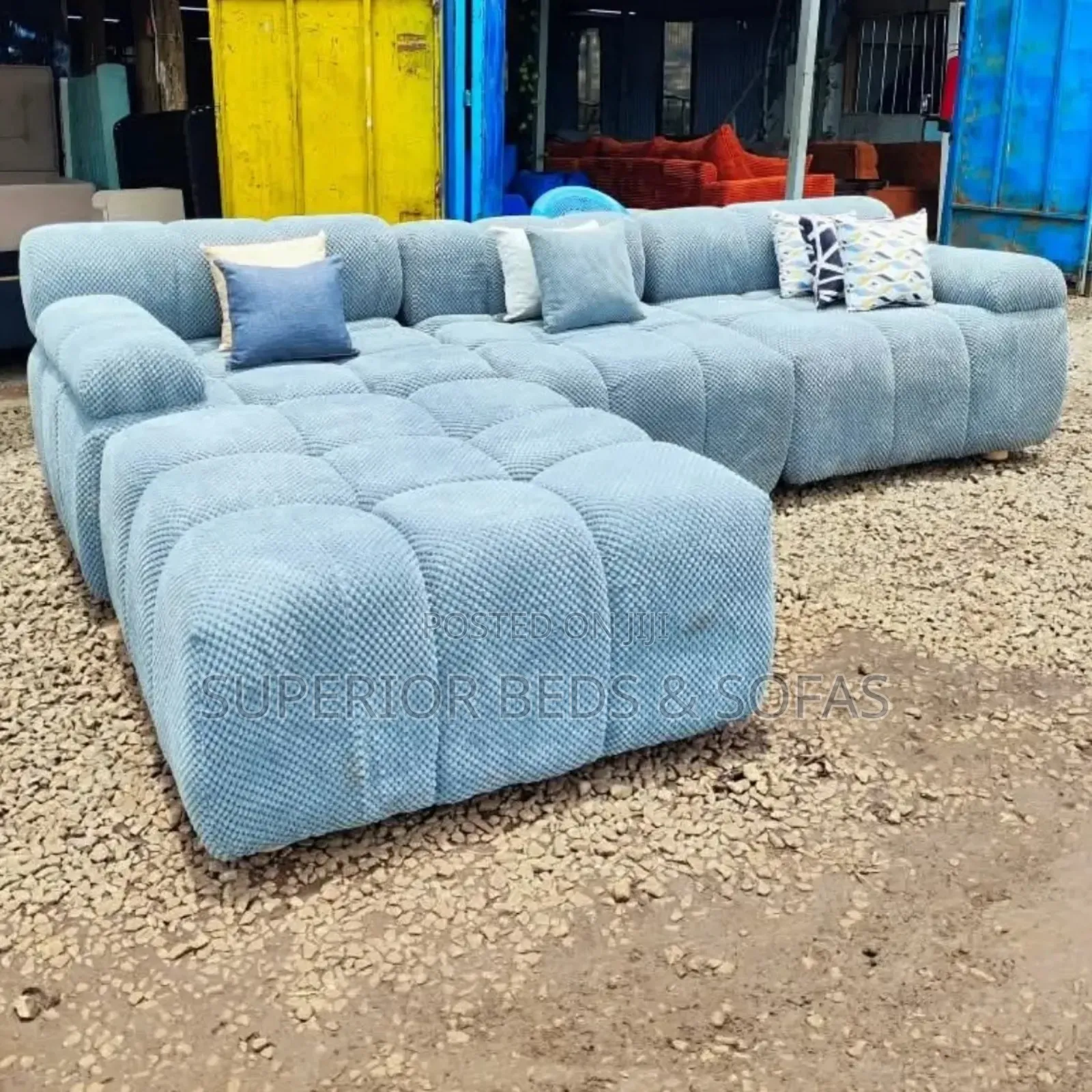 Luxury/Bubble Blue L-Shape Sofa( 5 Seater)