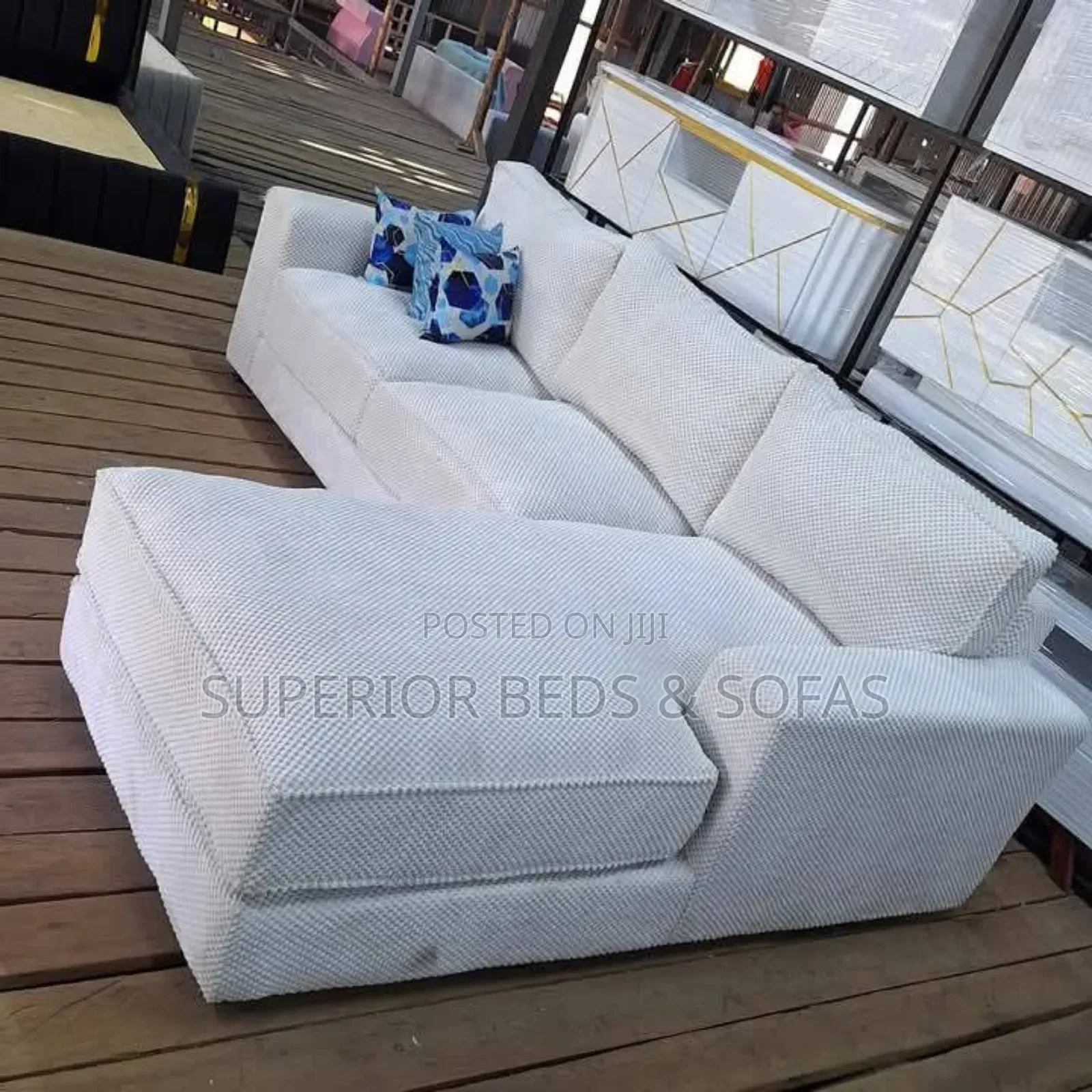 Cream Textured L-Shape Sofa ( 5 Seater)