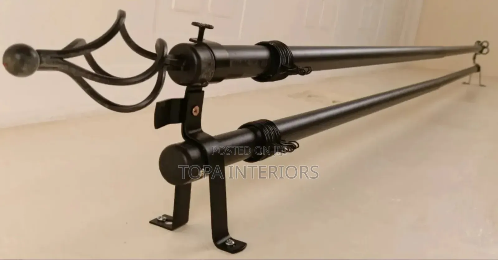 Black Extendable Door Curtain Rods Set With All Accessories