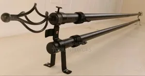 Black Extendable Door Curtain Rods Set With All Accessories