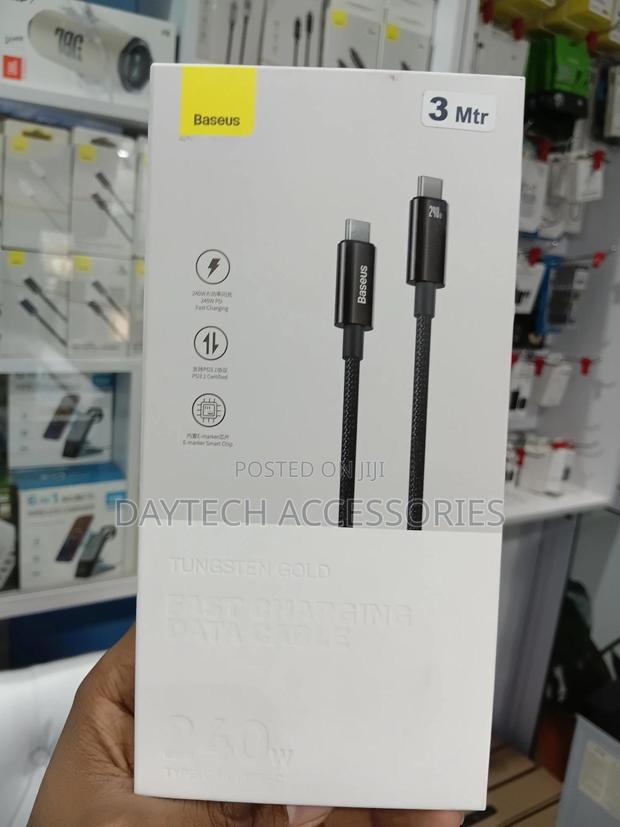 Baseus Tungsten Gold Fast Charging Data Cable (240w, 3m). - thumbnail 3