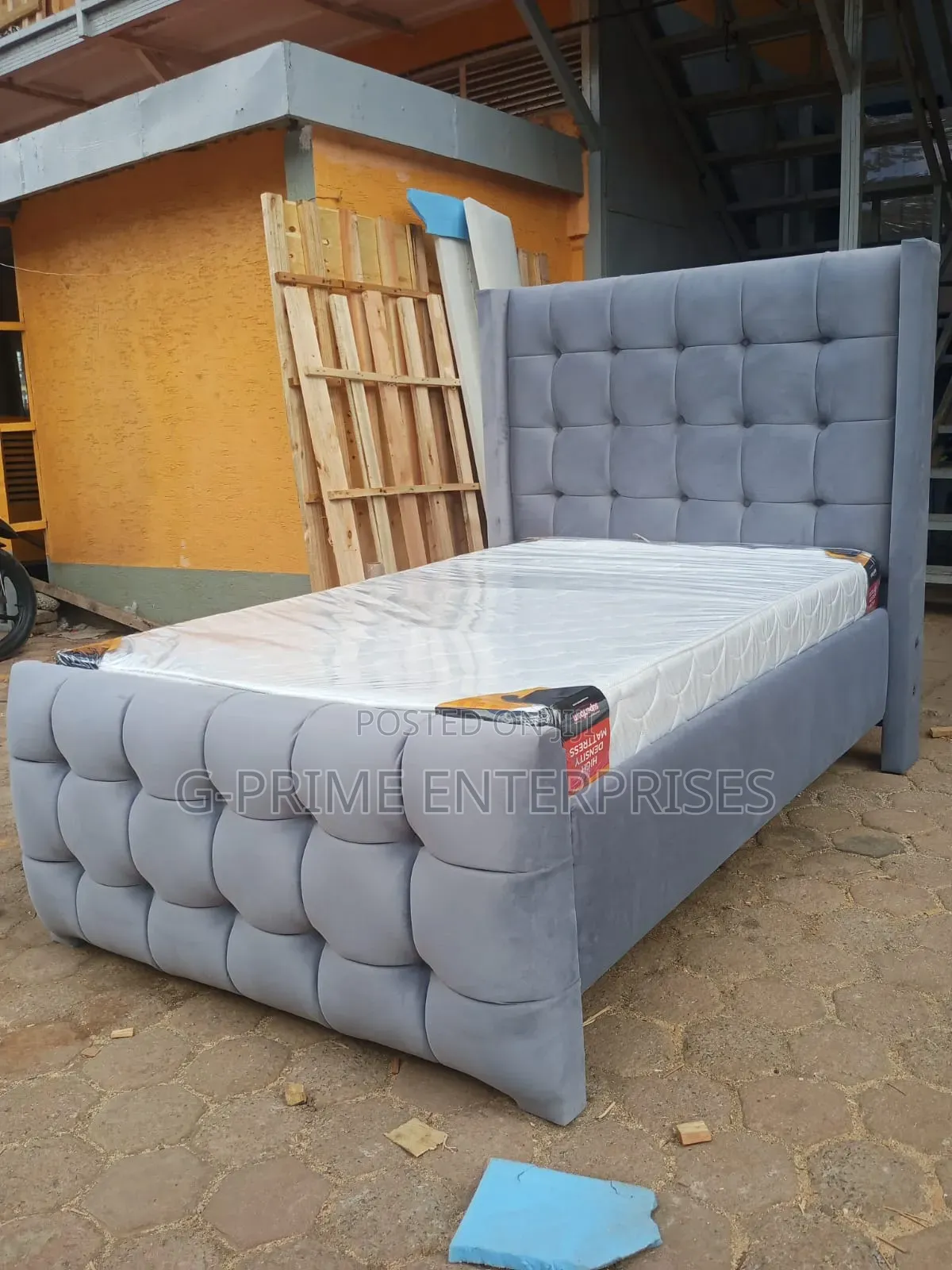 Gray Bed With Mattress