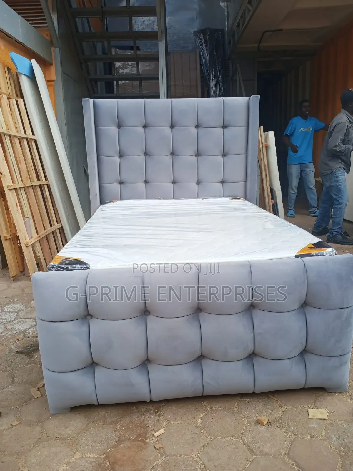 Gray Bed With Mattress