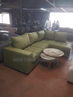 6 Seater Modern Olive Green L-Shaped Sofa.