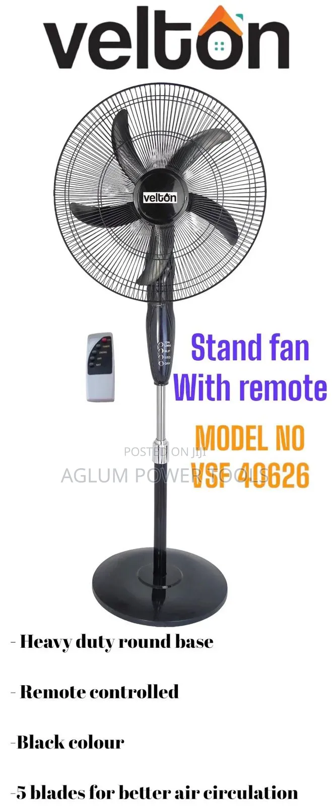 Velton Wall Stand With Remote 5 Blades