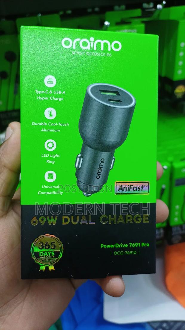 Oraimo Powerdrive 7691 Pro 69w Dual‐Port Super Car Charger - thumbnail 2